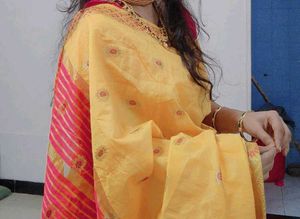 Elegant Yellow Silk Saree with Pink Border