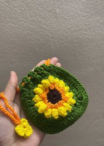 Crochet Sunflower Mini Pouch 👝