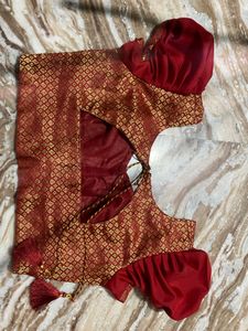 Elegant Red &amp; Gold Brocade Blouse