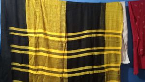 Elegant Black & Yellow Striped Saree