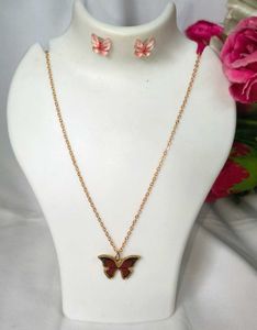 Butterfly Combo Necklace &amp; Earring Set YellowBrown