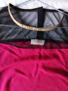 Libas Pink &amp; Black Sheer Sleeve Kurta