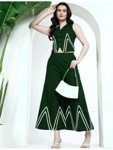 Green Kurta Set with White Trim