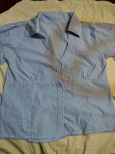 Blue and White Striped Button-Up Top