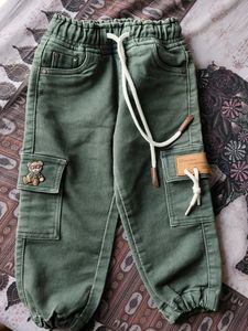 Stylish Green Cargo Pants with Bear Applique