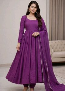 Elegant Purple Anarkali Kurta Set 3pc M