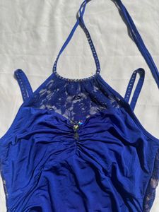 Royal Blue Halter Neck Lace Trim Top