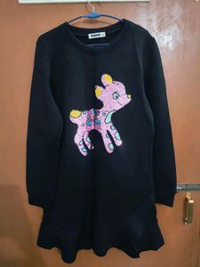 Cute Deer Graphic Black Dress
