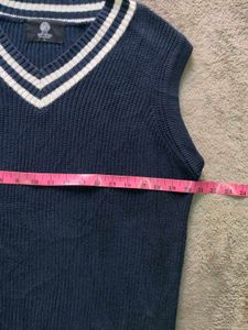 Blue V-Neck Striped Sleeveless Sweater Vest