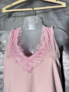 Pink Lace Trim V-Neck Tank Top