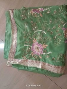 Elegant Green Embroidered Saree
