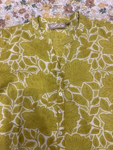 Green Floral Print Kurta- with cute free gift