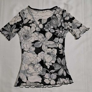 Y2k Vintage 2000s Floral Sheer V-Neck Top