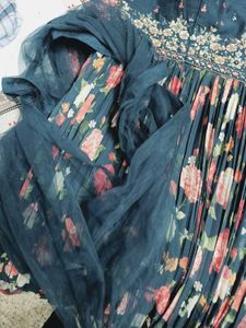 Elegant Floral Ethnic Gown With Dupata Padded