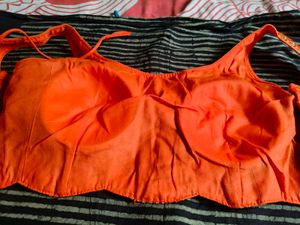 Beautiful Orange Embroidered Sequins Padded Blouse