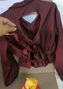 Maroon Collared Button-Up Tunic crop top