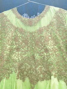 Luxe Neon Green Gown with Intricate GoldEmbroidery