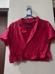 Chic Pink Cropped Blazer Top