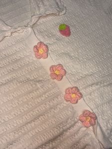 White Textured Crop Top with Flower Details