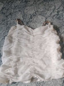 White Ruched Chain Strap Top