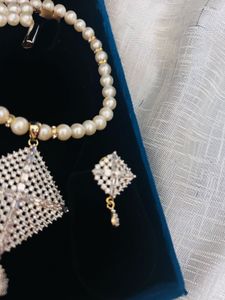 pure Hyderabad Pearl Necklace &amp; Earring Set