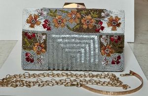 Brand Embellished Clutch Bag with Chain