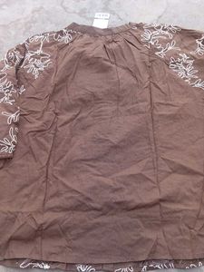 Brown Floral Tie-Neck Blouse