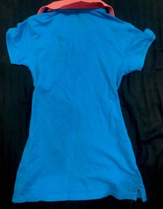 y2k Ribbed Blue Polo Shirt