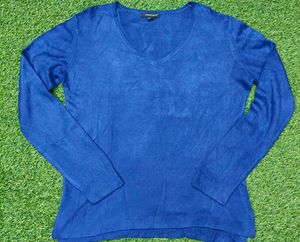 Imported Blue V-Neck Pullover Sweater