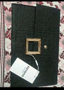 Elegant Black Clutch with Gold Buckle