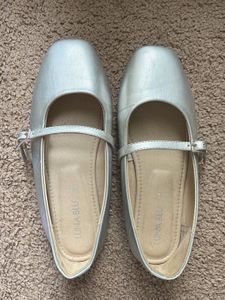 Silver Mary Jane Ballet Flats