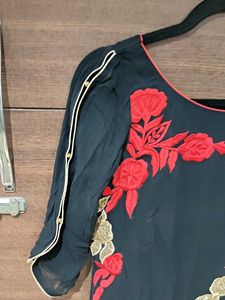 Black Kurta Set with Red Skirt