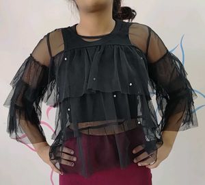 Stylish Black Layered net Top
