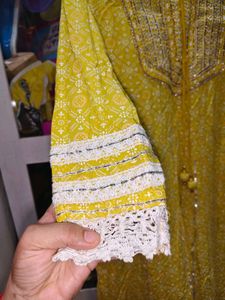 Beautiful Dot Design With Lace Work Kurti