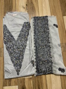 kashmiri Beautifully Embroidered Grey Kurta Set