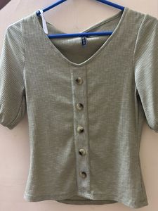 Olive Green Button-Up Knit Top