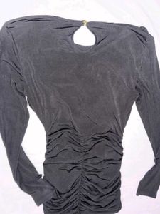 Elegant Black Ruched Long Sleeve Dress