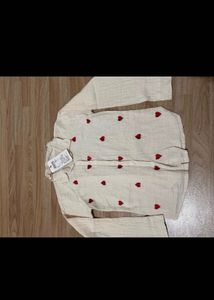 Cream Heart Print Pure Linen Shirt