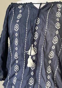 Navy Embroidered Tassel Top