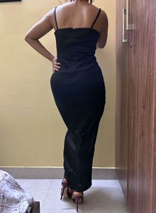 Elegant Black Satin Midi Dress