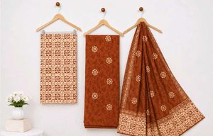 Mayur Rust Batik Dress Material Set