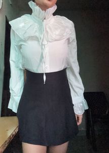 White Ruffled Neck Shirt