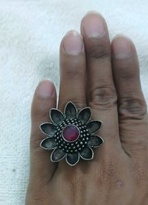 Stunning Oxidized Silver Flower Ring