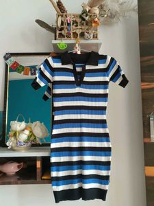 Striped Polo Neck Knit Dress