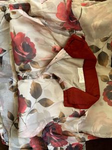 Red Rose Printed organza kurti