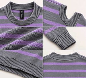 STRIPED RIBBED KNIT SWEATER.
