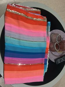Vibrant Striped Saree with Sequins + Blouse