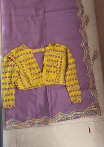 Lavender Saree Yellow Floral Blouse
