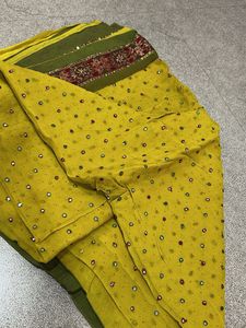 Yellow Embroidered Bandhani Saree