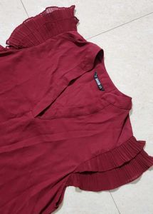Burgundy fancy Sleeves Dress